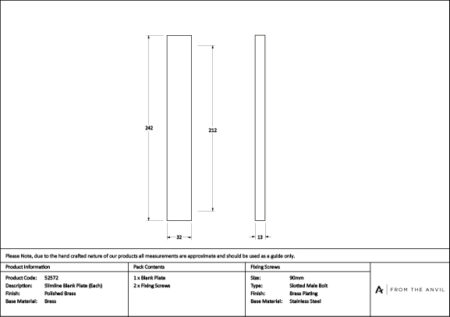 From the Anvil Polished Brass Slimline External Blank Plate (Each) - Image 3