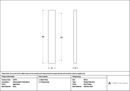 From the Anvil Aged Brass Slimline External Blank Plate (Each) - Image 3