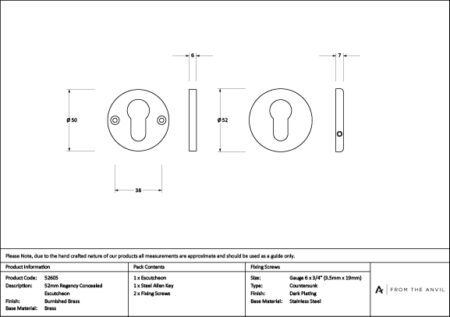 Burnished Brass 52mm Regency Concealed Escutcheon | 52605 - Image 3