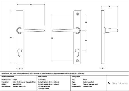 Satin Marine SS (316) Eaton Slimline Lever Espag. Lock Set | 52610 - Image 7