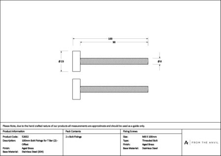 Aged Brass (304) 100mm Bolt Fixings for T Bar (2) - Offset | 52632 - Image 3