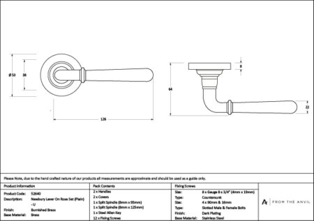 Burnished Brass Newbury Lever on Rose Set (Plain) - Unsprung | 52640 - Image 4