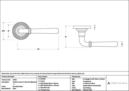 Burnished Brass Newbury Lever on Rose Set (Beehive) - Unsprung | 52642 - Image 4