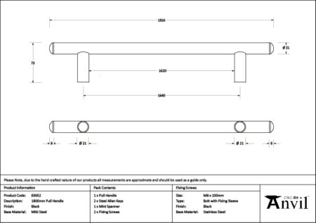 Black 1800mm Pull Handle | 83652 - Image 4