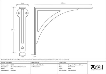 From the Anvil Black 10'' x 7'' Curved Shelf Bracket - Image 3