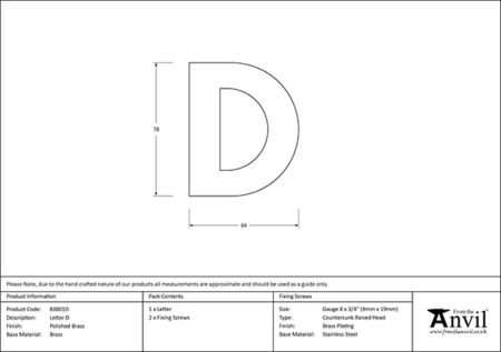 Polished Brass Letter D | 83801D - Image 2