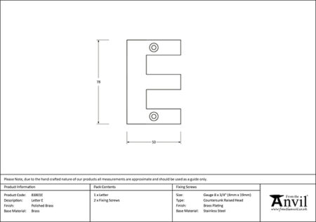 Polished Brass Letter E | 83801E - Image 2