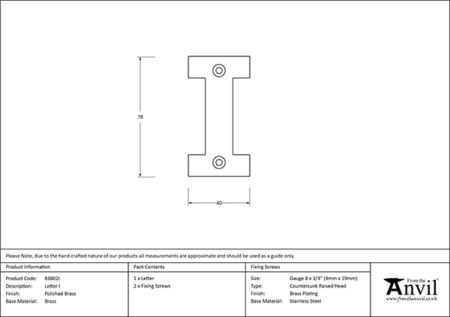 Polished Brass Letter I | 83801I - Image 2