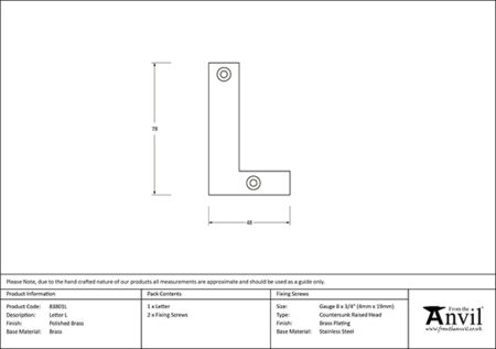 Polished Brass Letter L | 83801L - Image 2