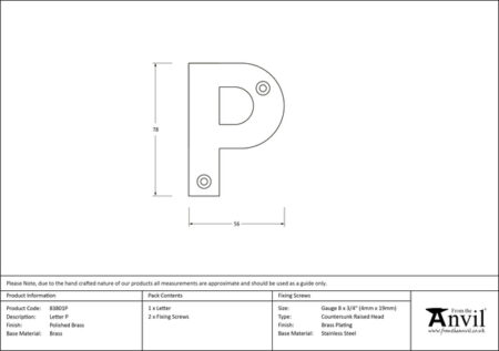 Polished Brass Letter P | 83801P - Image 2