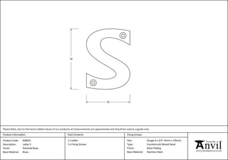 Polished Brass Letter S | 83801S - Image 2