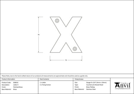 Polished Brass Letter X | 83801X - Image 2