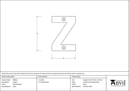 Polished Brass Letter Z | 83801Z - Image 2