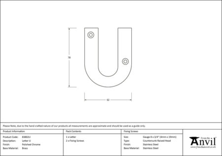 Polished Chrome Letter U | 83802U - Image 2