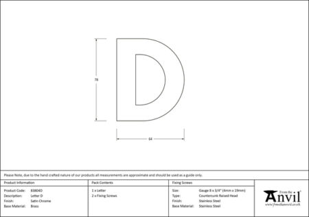 Satin Chrome Letter D | 83804D - Image 2