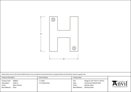 Satin Chrome Letter H | 83804H - Image 2