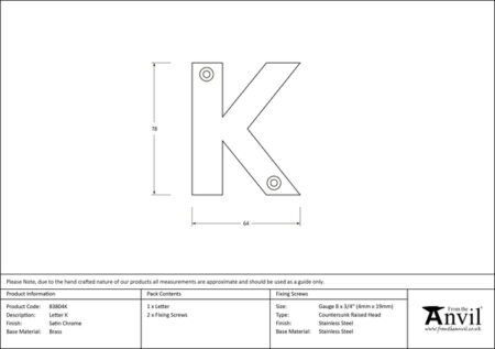 Satin Chrome Letter K | 83804K - Image 2