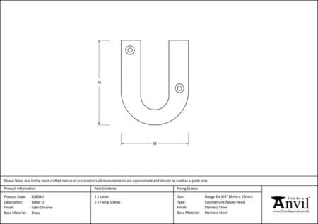 Satin Chrome Letter U | 83804U - Image 2