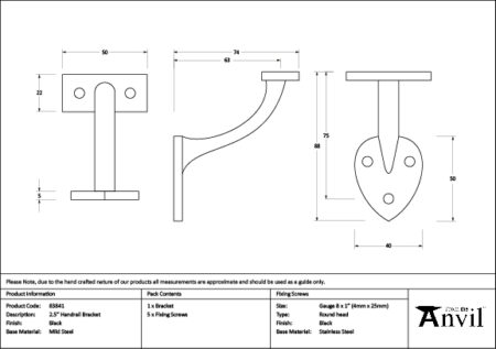Black 2.5" Handrail Bracket | 83841 - Image 2