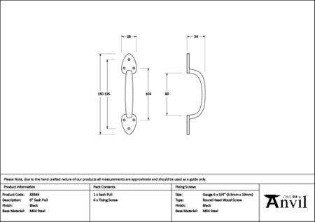 From the Anvil Black 6" Sash Pull - Image 2