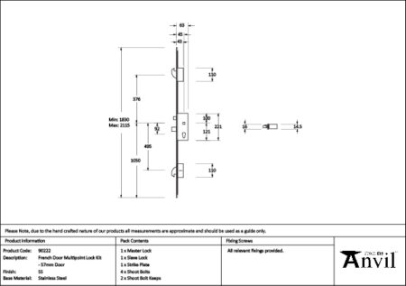 SS French Door Multipoint Lock Kit 57mm Door | 90222 - Image 7