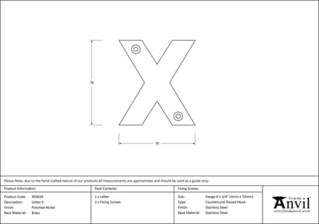 Polished Nickel Letter X | 90303X - Image 2