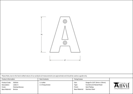 Polished Bronze Letter A | 92031A - Image 2