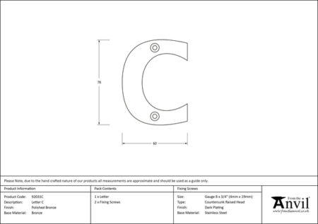 Polished Bronze Letter C | 92031C - Image 2