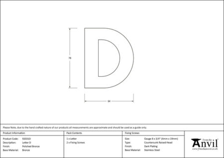 Polished Bronze Letter D | 92031D - Image 2