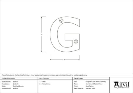 Polished Bronze Letter G | 92031G - Image 2