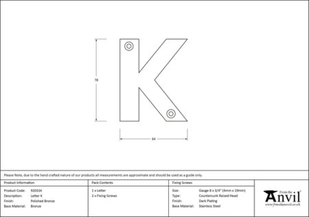 Polished Bronze Letter K | 92031K - Image 2