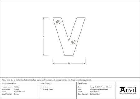 Polished Bronze Letter V | 92031V - Image 2