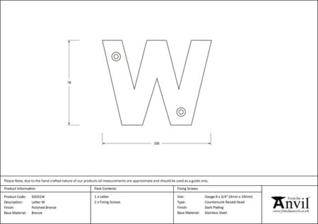 Polished Bronze Letter W | 92031W - Image 2