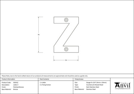 Polished Bronze Letter Z | 92031Z - Image 2