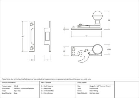 From the Anvil Aged Brass Prestbury Sash Hook Fastener - Image 3
