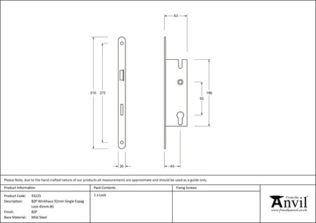 BZP Winkhaus 92mm Single Espag Lock 45mm BS | 93225 - Image 3