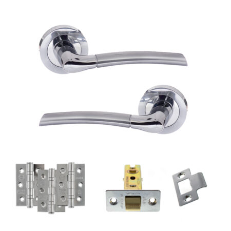 Eco Swell Door Handle Pack (Latch Set - 3" CE Latch, 3" Fire Rated Hinges x3) - Satin Chrome/Polished Chrome