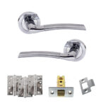 Eco Swell Door Handle Pack (Latch Set - 3" CE Latch, 4" Fire Rated Hinges x3) - Satin Chrome/Polished Chrome