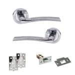 Eco Swell Door Handle Pack (Latch Set - 2.5" Latch, 3" Hinges x2) - Satin Chrome/Polished Chrome