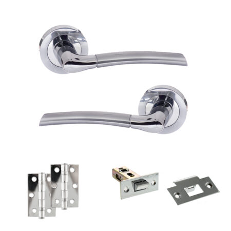 Eco Swell Door Handle Pack (Latch Set - 2.5" Latch, 3" Hinges x2) - Satin Chrome/Polished Chrome