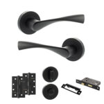 Eco Aqua Door Handle Pack (Bathroom Set - 3" CE Bathroom Lock, 4" Slim Knuckle Hinges x2) - Matt Black