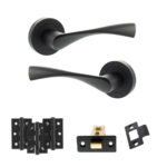 Eco Aqua Door Handle Pack (Latch Set - 3" CE Latch, 3" Fire Rated Hinges x3) - Matt Black