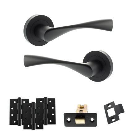 Eco Aqua Door Handle Pack (Latch Set - 2.5" CE Latch, 4" Fire Rated Hinges x3) - Matt Black