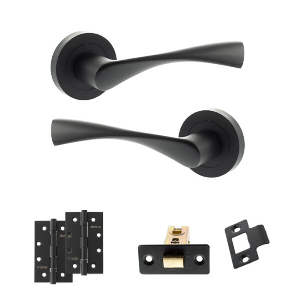 Eco Aqua Door Handle Pack (Latch Set - 3" CE Latch, 4" Slim Knuckle Hinges x2) - Matt Black