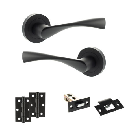 Eco Aqua Door Handle Pack (Latch Set - 2.5" Latch, 3" Hinges x2) - Matt Black
