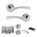 Eco Aqua Door Handle Pack (Bathroom Set - 2.5" CE Bathroom Lock, 4" Fire Rated Hinges x3) - Polished Chrome