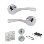 Eco Aqua Door Handle Pack (Bathroom Set - 2.5" CE Bathroom Lock, 4" Slim Knuckle Hinges x2) - Polished Chrome