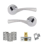 Eco Aqua Door Handle Pack (Latch Set - 3" CE Latch, 3" Fire Rated Hinges x3) - Polished Chrome