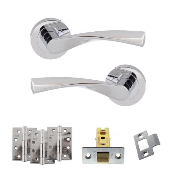 Eco Aqua Door Handle Pack (Latch Set - 3" CE Latch, 4" Fire Rated Hinges x3) - Polished Chrome