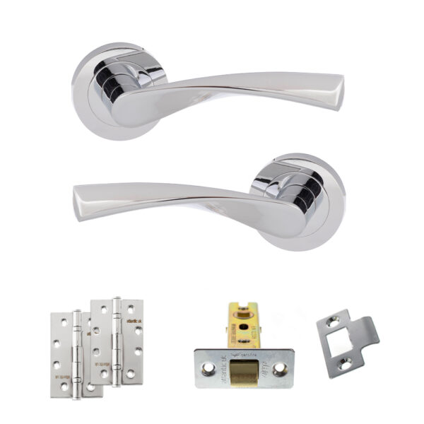 Eco Aqua Door Handle Pack (Latch Set - 3" CE Latch, 4" Slim Knuckle Hinges x2) - Polished Chrome